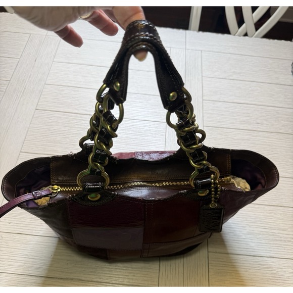 Coach Bleeker Patchwork Tote Leather Multi Brass Shoulder Bag Boho Retro Suede - Picture 9 of 12